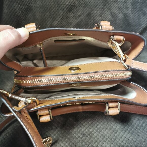 Cognac/Gold Saffiano Leather Satchel/Crossbody EUC #251 - Picture 7 of 14